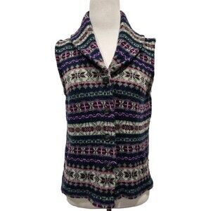 Chaps Sweater Vest Multi Color Print Button Up Collared Fair Isle Cottagecore PL
